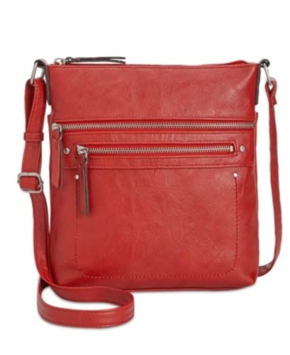 INC Women's Red Leather Adjustable Strap Crossbody Handbag Purse