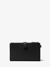 Load image into Gallery viewer, Michael Kors Adele Double-Zip Pebble Leather Phone Wristlet - Black
