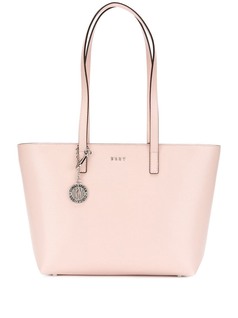 DKNY Nude Leather Shopper Bag with Metallic Charm, Natural.