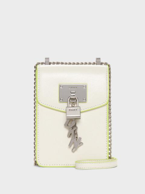 DKNY WOMEN'S ELISSA COATED NORTH SOUTH CROSSBODY - IN WHITE/CITRON