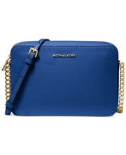Load image into Gallery viewer, Michael Michael Kors Jet Set East West Crossgrain Leather Crossbody - Blue/ Gold
