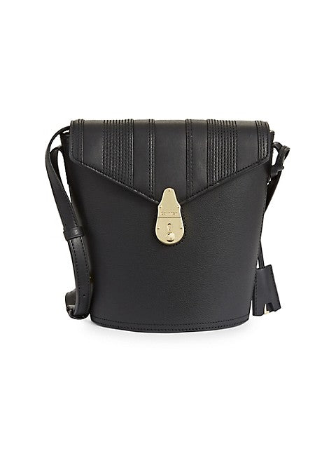 Calvin Klein Fringe Lock Leather Bucket Bag BlackGold