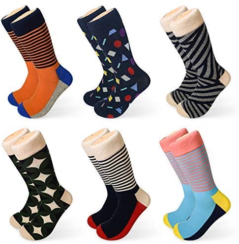 Mens Funny Dress Socks - Crazy Novelty Colorful Socks for Men - Cotton Crew fox Socks - 6 Pack