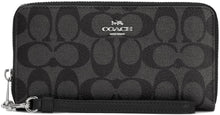 Load image into Gallery viewer, Coach Women&#39;s Long Zip Around Wallet in Signature Canvas Black Smoke - Black
