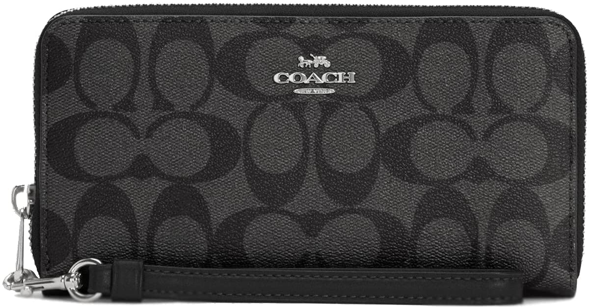 Coach Outlet Long Zip Around Wallet In Signature Canvas in Black