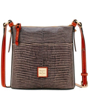 Load image into Gallery viewer, Dooney &amp; Bourke Lizard-Embossed Leather Small Crossbody - Grey/Gold
