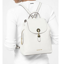 Load image into Gallery viewer, MICHAEL Michael Kors Optic White Raven Medium Backpack -white/gold
