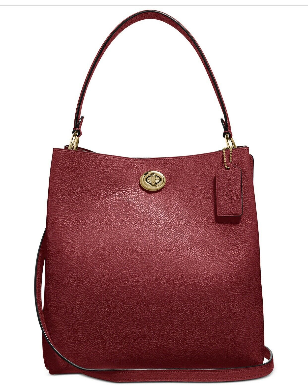 COACH  Polished Pebble Leather Charlie Bucket Crossbody, Deep Red/Gold