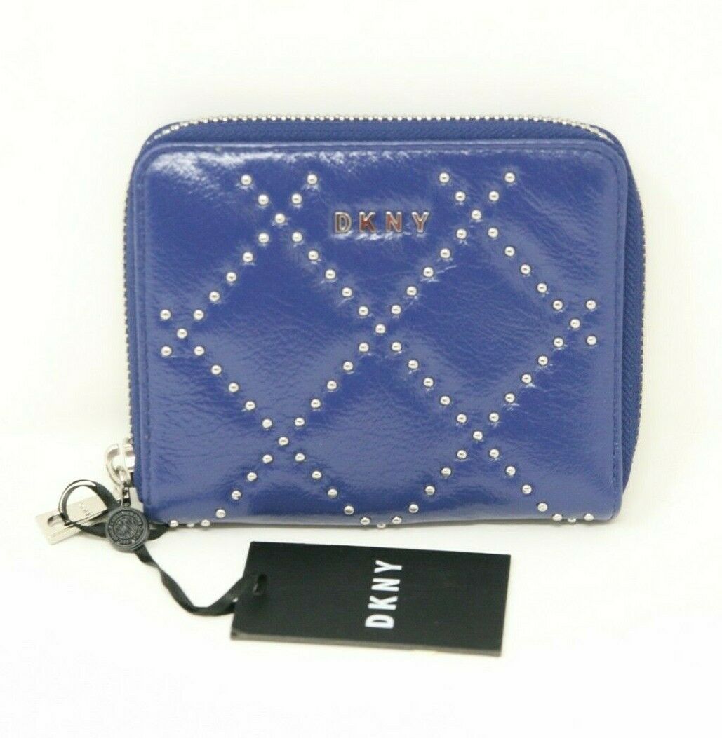 DKNY Blue Quilted Faux Leather Zip Around Wallet
